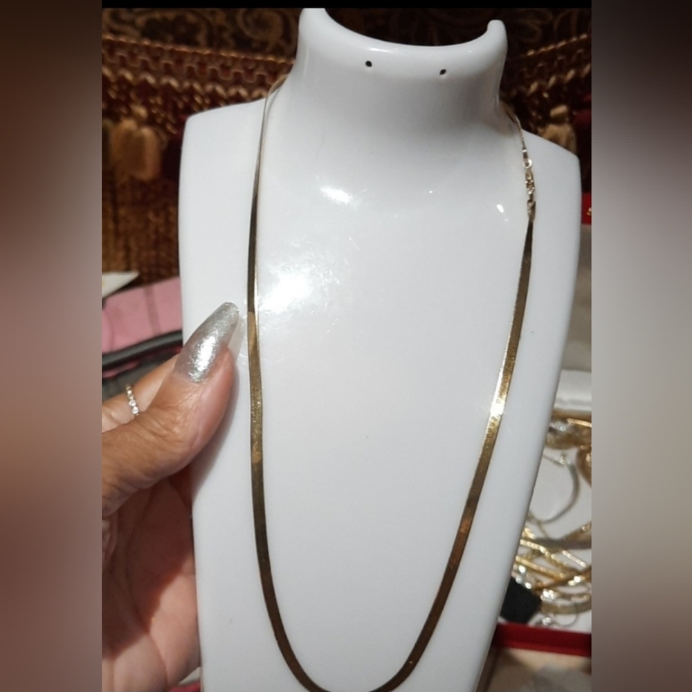SOLID 14K YELLOW GOLD OVER STERLING SILVER High Polished HERRINGBONE NECKLACE 18
